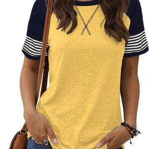 Women Summer Casual Shirts: Short Sleeve Striped Tunic Tops - Womens Crew Neck T